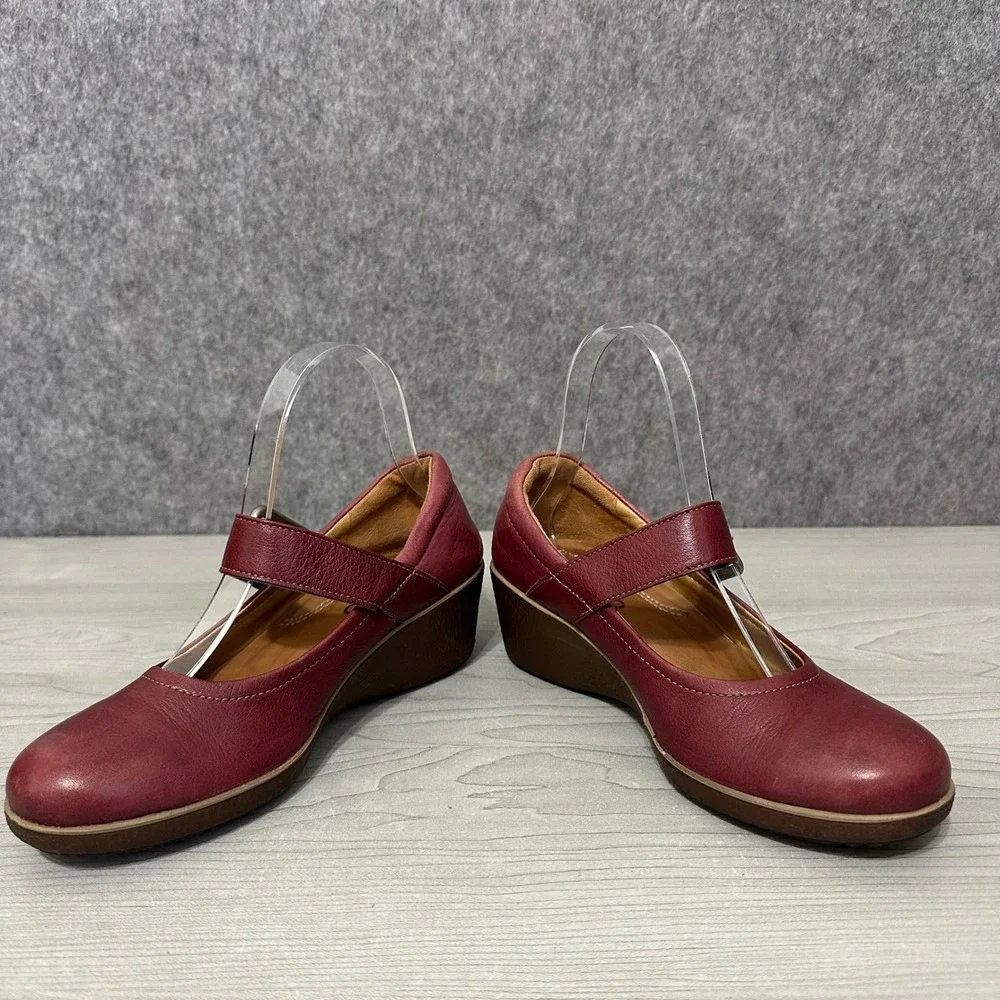 ECCO Shiver Wedge Mary Jane‎ Womens 35 US 5 Burgundy Leather Buckle Strap Shoes